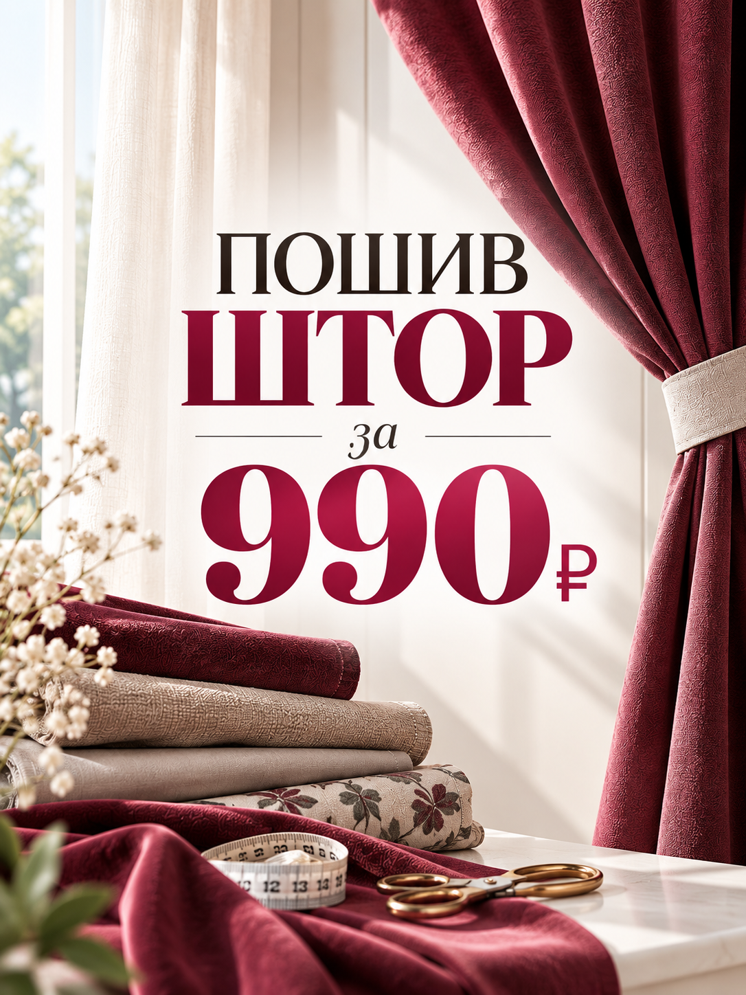 Пошив комплекта штор за 990р