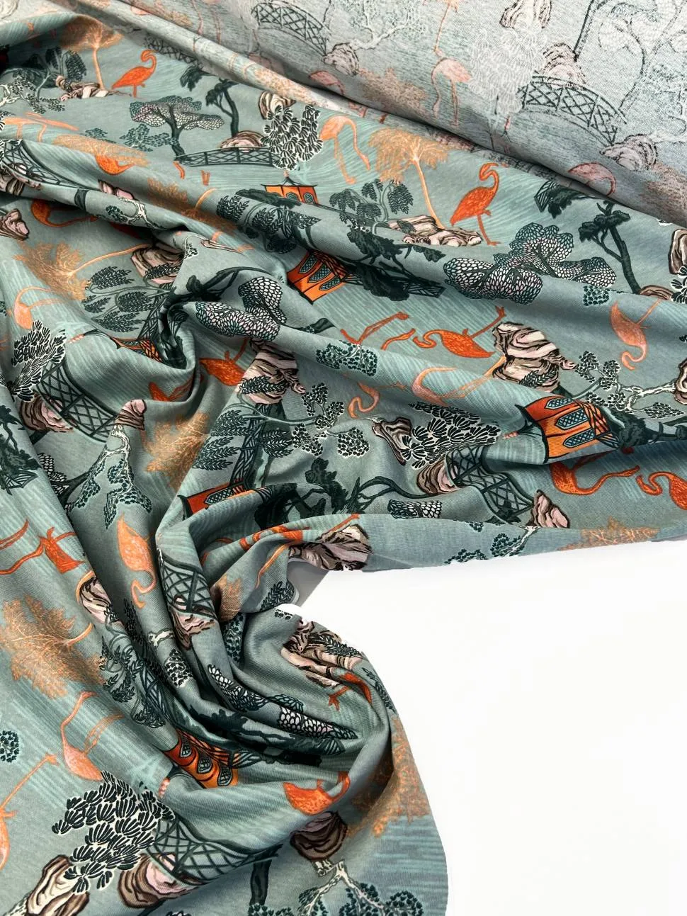 Трикотаж "Кулирная гладь" 11-0223 фламинго зелён 150 г/м2
