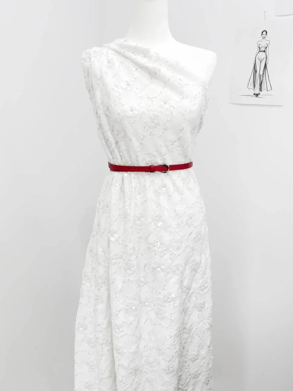 Костюмная пайетки с бусинами арт.17-9792 цв. белый 479 г/м2