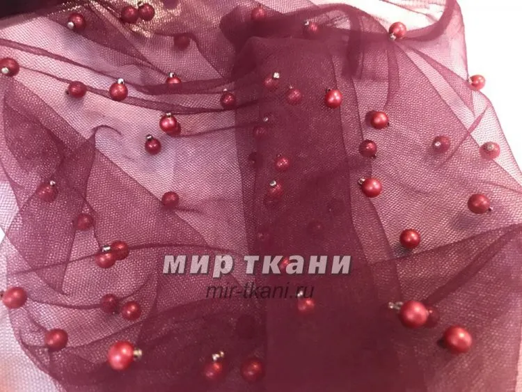 Сетка с жемчугом "Еврофатин" цвет бордо