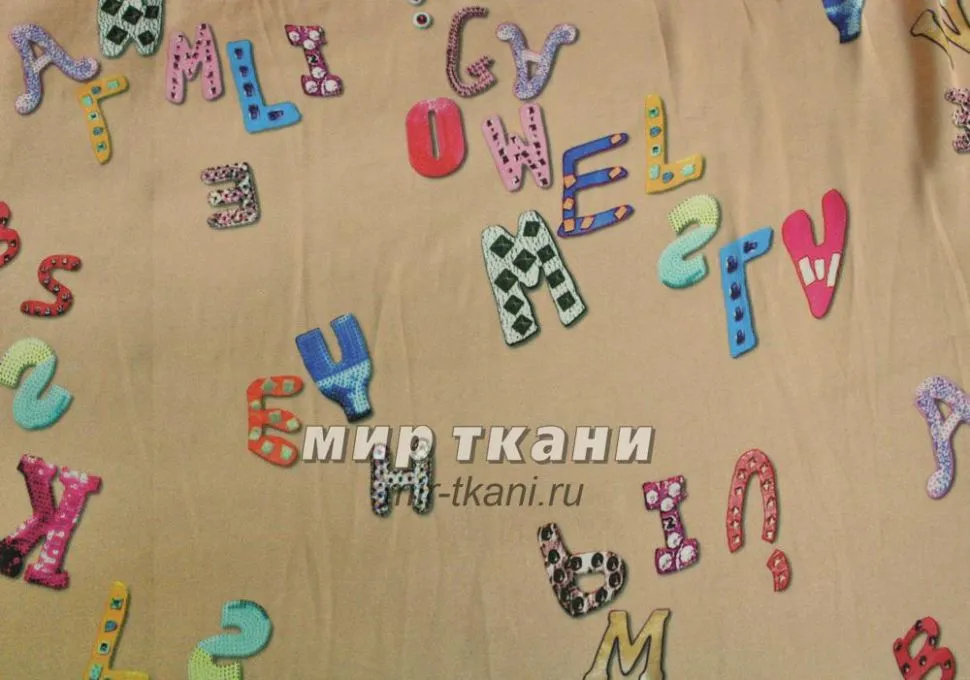Сатин принт "Буквы" цвет персик
