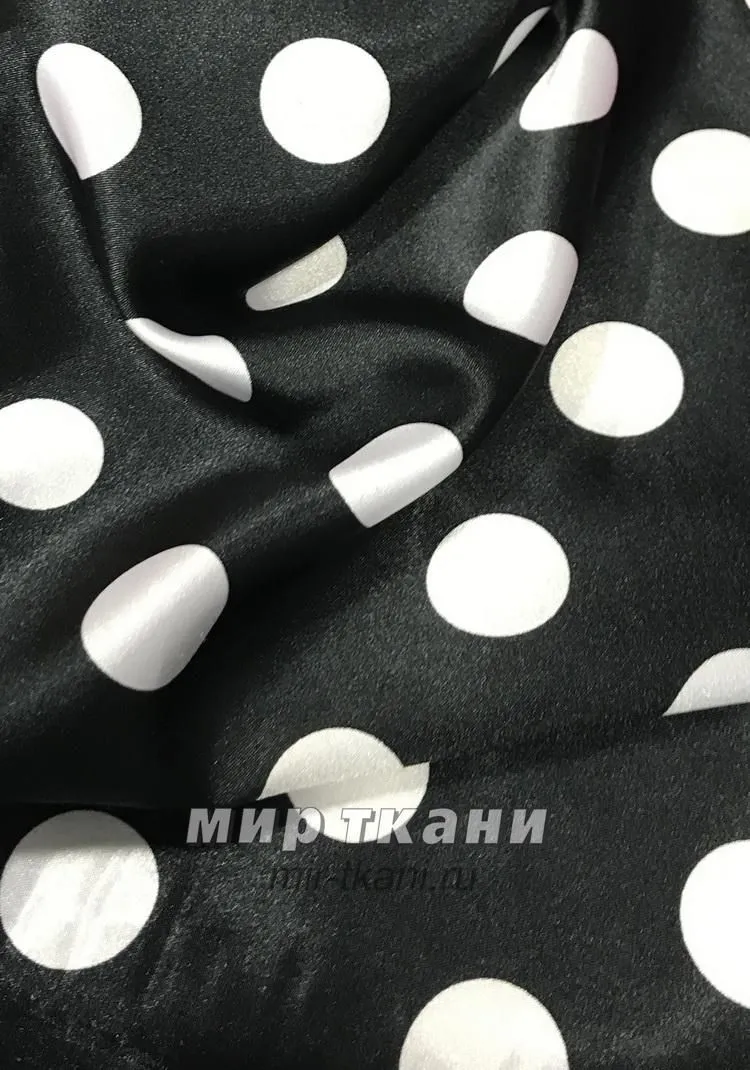 Атлас "Горох" d2,5 цвет на чёрном белый