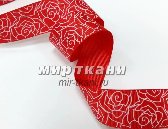 Тесьма репсовая 2,5см "Розы-контур", красный