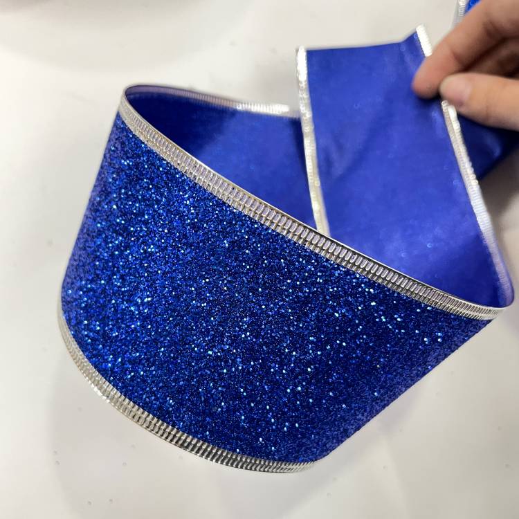 Лента декор. 6 см.с гибким краем и напылением синий