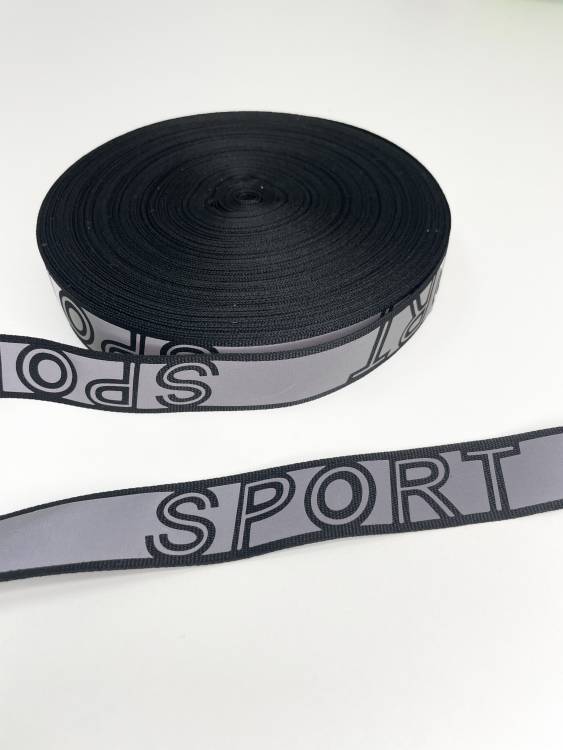 Тесьма светоотражающая 25мм*20мм черная "SPORT"