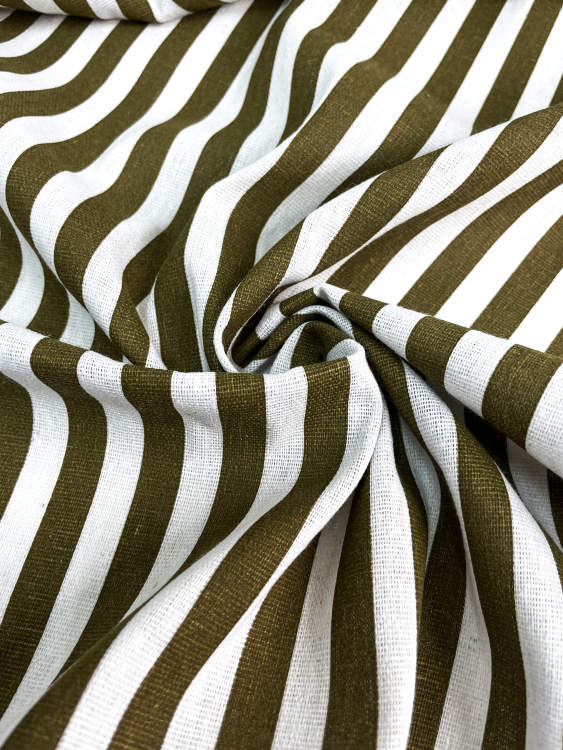 Хлопок набивной "Полоска" цвет хаки-бел