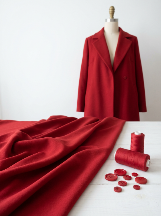 Ткань пальтовая "Дамаст" цвет красный 370 г/м2