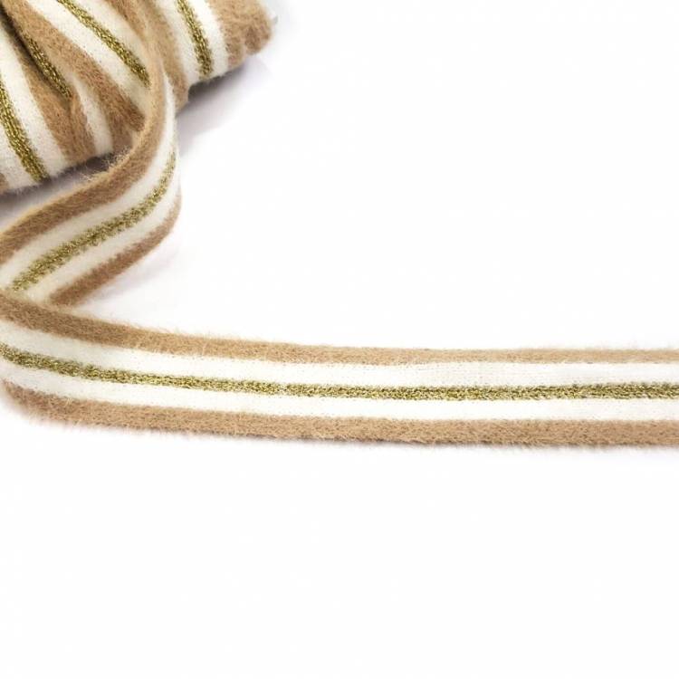 Тесьма"Лама" 3см, беж/белый/золото