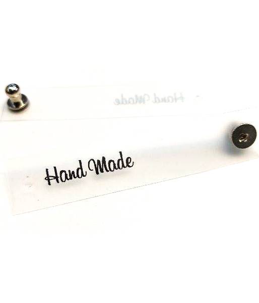 Силиконовая бирка с кнопкой "Hand Made" 1,3*7см,(прозр/сер)