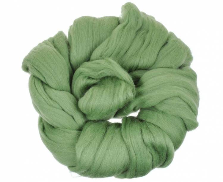 Пряжа "Гребенная лента" полутонкая шерсть 0582-зеленое яблоко