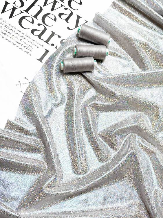 Трикотаж голограмма мелкий цвет серебро на белом (11)