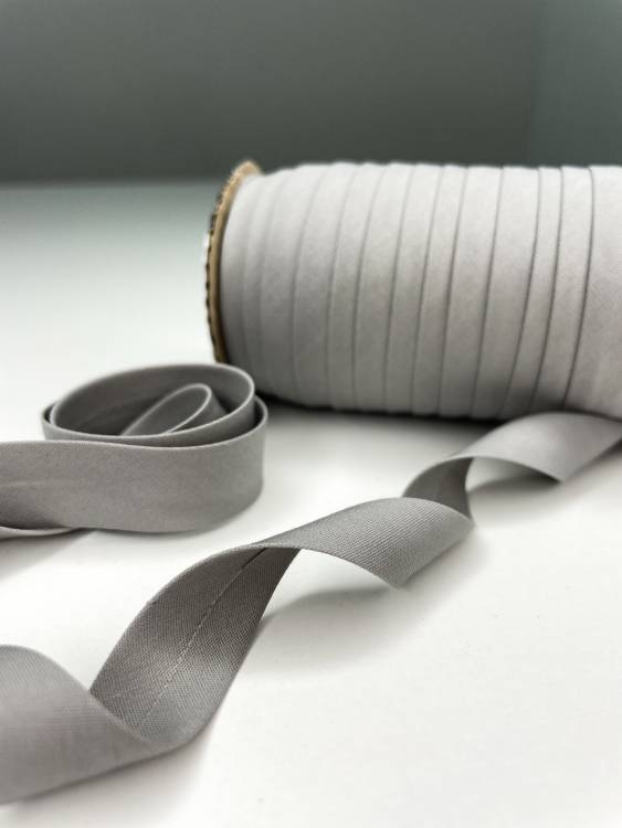 Косая бейка 1,5см серый лен хлопок 100%