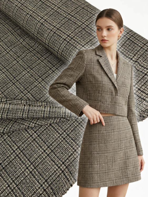 Ткань костюмная "Стура" клетка коричневая