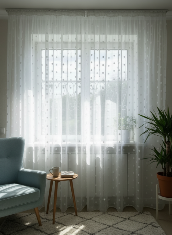 "Гардина- Лён- 4.0" цв.белые бомбоны h=2.70