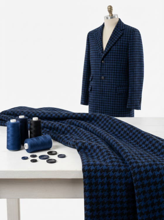 Ткань пальтовая "Марелла" цвет сине-чёрный